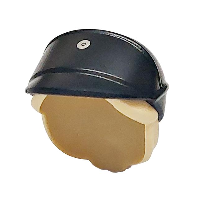 Minifigure Hair Combo Hat with Hair SW Imperial Officer Cap with Molded Tan Hair in Bun and Printed Silver Code Disk Pattern - Part - 111908pb01 - Black - used - Qty:1