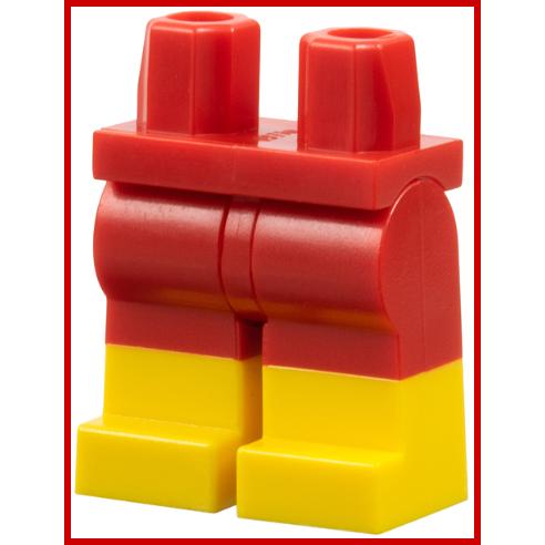 Hips and Legs with Molded Yellow Lower Legs / BootsPattern - Part - 970c00pb0575 - Red - used - Qty:1