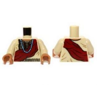 Torso Shirt with Indian Beaded Armor Dark Red Wrap and Blue Necklace Pattern / Tan Arms / Medium Nougat Hands - Part - 973pb1458c01 - Tan - used - Qty:1