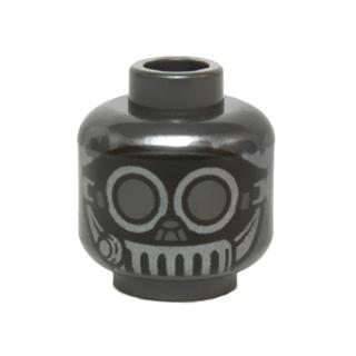 Minifigure Head Alien with Black Mask Silver Goggles and Mouth Grate Pattern - Part - 3626pb1424 - Pearl Dark Gray - used - Qty:1