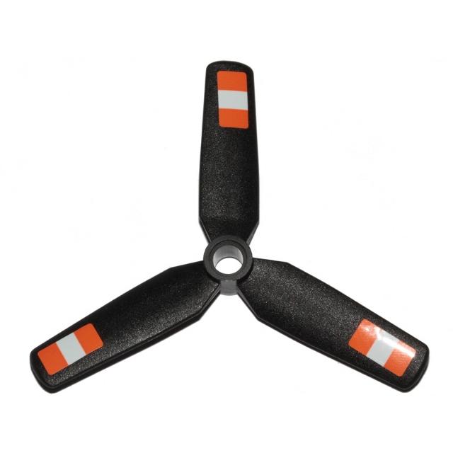 Propeller 3 Blade 9 Diameter with Center Recessed with Orange and White Stripes Pattern (Stickers) - Set 42117 - Part - 15790pb03 - Black - used - Qty:1