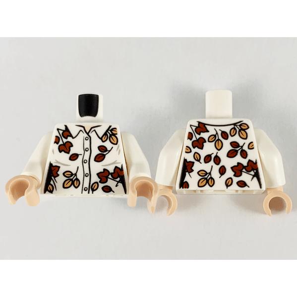 Torso Female Button Up Shirt Tan and Reddish Brown Leaves Pattern / White Arms / Light Nougat Hands - Part - 973pb3985c01 - White - used - Qty:1