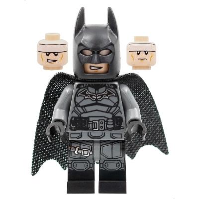 Batman - Dark Bluish Gray Suit Black Belt Black Hands Spongy Cape with 1 Hole Black Boots - Minifigure - Used