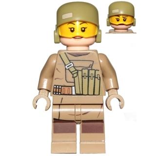 Resistance Trooper (Female) - Dark Tan Hoodie Jacket Ammo Pouch Helmet without Chin Guard - Minifigure