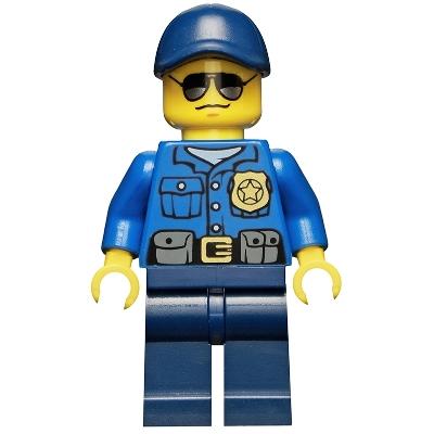 Police - City Officer Gold Badge Dark Blue Cap with Hole Sunglasses - Minifigure - New
