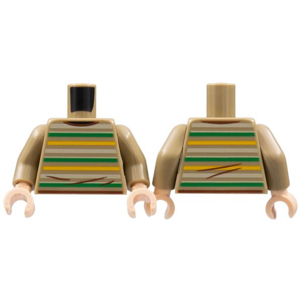 Torso Sweater with Bright Light Orange Green and Tan Stripes Reddish Brown Hems and Wrinkles Pattern / Dark Tan Arms / Light Nougat Hands - Part - 973pb4822c01 - Dark Tan - used - Qty:1