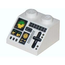 Slope 45 2 x 2 with Aircraft Green and Yellow Horizon Indicator Controls Black Buttons Silver Slider and Switches Pattern - Part - 3039pb045 - White - used - Qty:9
