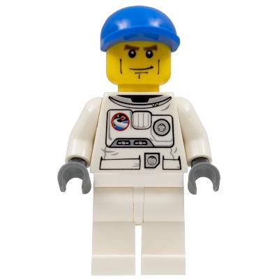 Spacesuit White Legs Blue Short Bill Cap Brown Eyebrows - Minifigure - Used