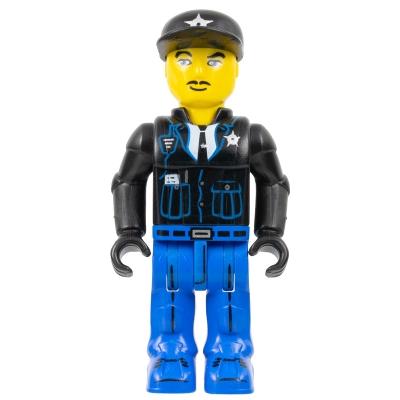 Police - Blue Legs Black Jacket Black Cap with Star (4154543) - Minifigure - Used