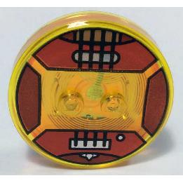 Dimensions Toy Tag 4 x 4 x 2/3 with 2 Studs and Trans-Orange Bottom with Black Strings and Silver Bridge Knob and Pickup on Red Guitar Background Pattern (Marceline the Vampire Queen) - Part - 18605c02pb06 - Trans-Yellow - used - Qty:1