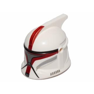 Minifigure Headgear Helmet SW Clone Trooper with Holes Dark Red Markings and Silver Visor Pattern (Clone Trooper Captain) - Part - 61189pb17 - White - used - Qty:1