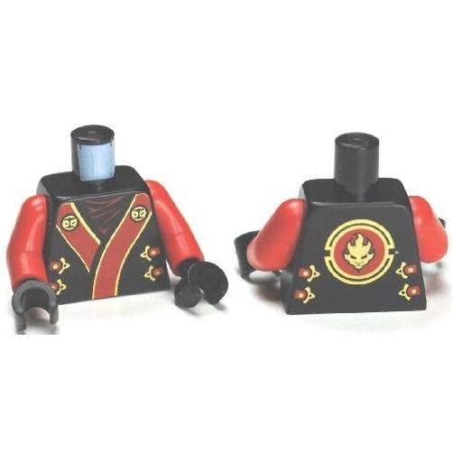 Torso Ninjago Robe with Red and Gold Sash Pattern / Red Arms / Black Hands - Part - 973pb1381c01 - Black - used - Qty:1