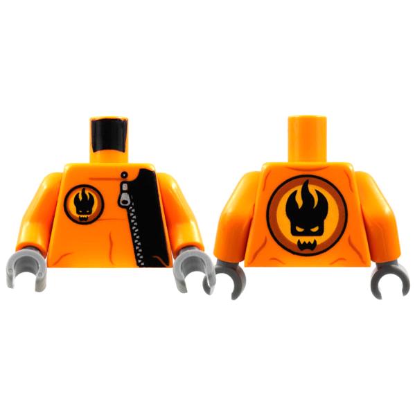 Torso Agents Villain with Zipper and Villain Logo on Back Pattern / Orange Arms / Dark Bluish Gray Hands - Part - 973pb0486c01 - Orange - used - Qty:1