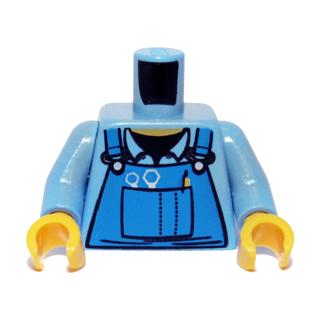 Torso Mechanic Overalls with Silver Wrenches and Fasteners Yellow Pen and Black Undershirt Pattern / Medium Blue Arms / Yellow Hands - Part - 973pb0410c01 - Medium Blue - used - Qty:1