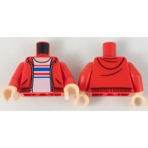 Torso Hoodie with Zipper Light Nougat Neck White Shirt with Red and Blue Stripes Pattern / Red Arms / Light Nougat Hands - Part - 973pb3231c01 - Red - used - Qty:1