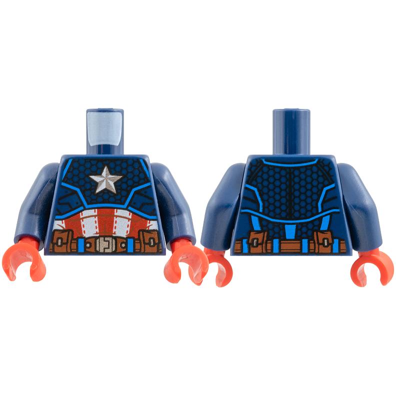 Torso Armor Outline with White Star on Chest Red and White Stripes Pattern / Dark Blue Arms / Red Hands - Part - 973pb4178c01 - Dark Blue - used - Qty:1