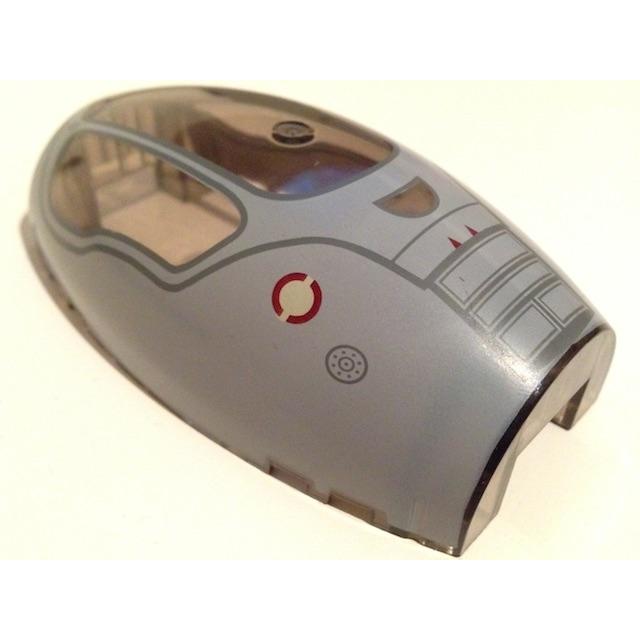 Windscreen 10 x 6 x 3 Bubble Canopy Double Tapered with Square Front Cutout with Light Bluish Gray Jedi Starfighter Handle and Two Red Triangles on Top Pattern - Part - 10312pb01 - Trans-Brown - used - Qty:1