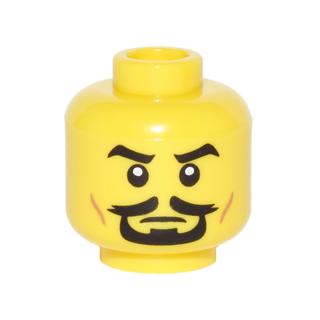 Minifigure Head Male Black Eyebrows White Pupils Black Goatee and Dark Orange Cheek Lines Pattern - Part - 3626pb1587 - Yellow - used - Qty:1