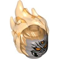 Minifigure Head Modified with Molded Trans-Orange Flaming Hair and Printed Orange Eyes Sharp Teeth Pattern (Ghost Rider Roberto and#34;Robbieand#34; Reyes) - Part - 26990pb05 - Flat Silver - used - Qty:1