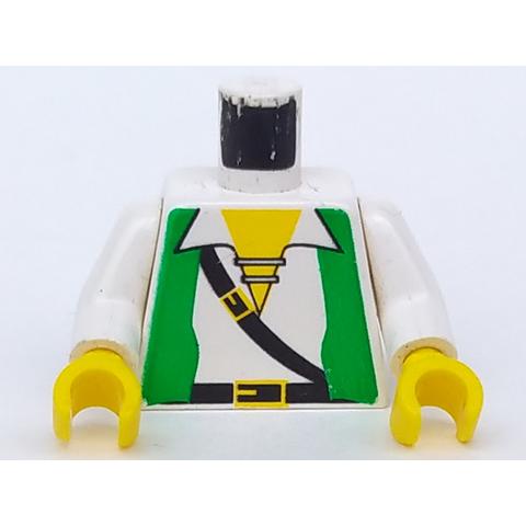Torso Pirate Green Vest Open over Shirt with Laces Black Belts with Buckles Yellow Neck Pattern / White Arms / Yellow Hands - Part - 973p3cc01 - White - used - Qty:1