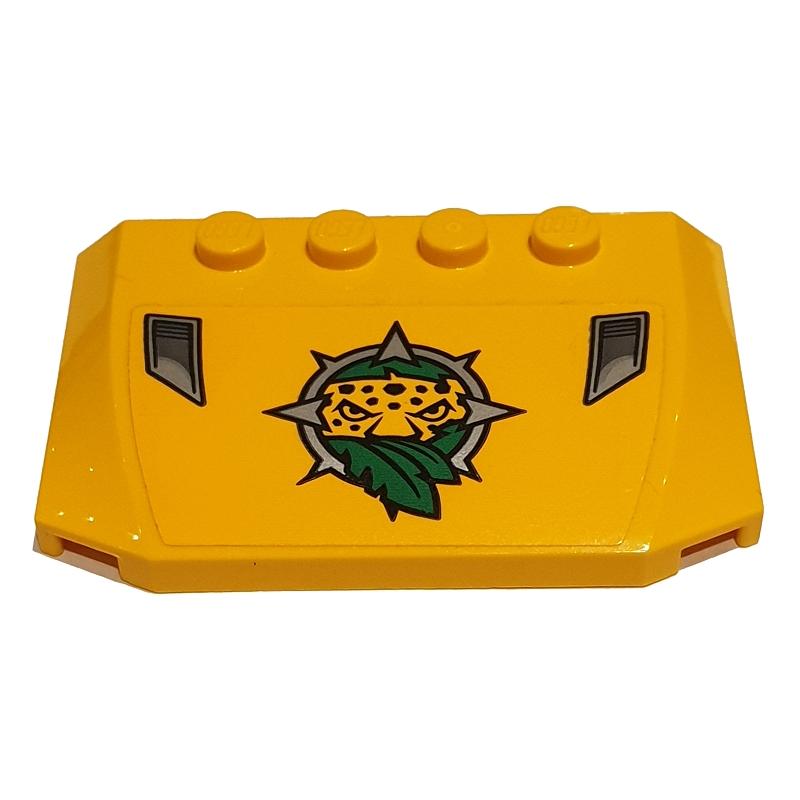 Wedge 4 x 6 x 2/3 Triple Curved with Leopard Head Leaves and Grille Pattern (Sticker) - Set 60160 - Part - 52031pb160 - Bright Light Orange - used - Qty:1