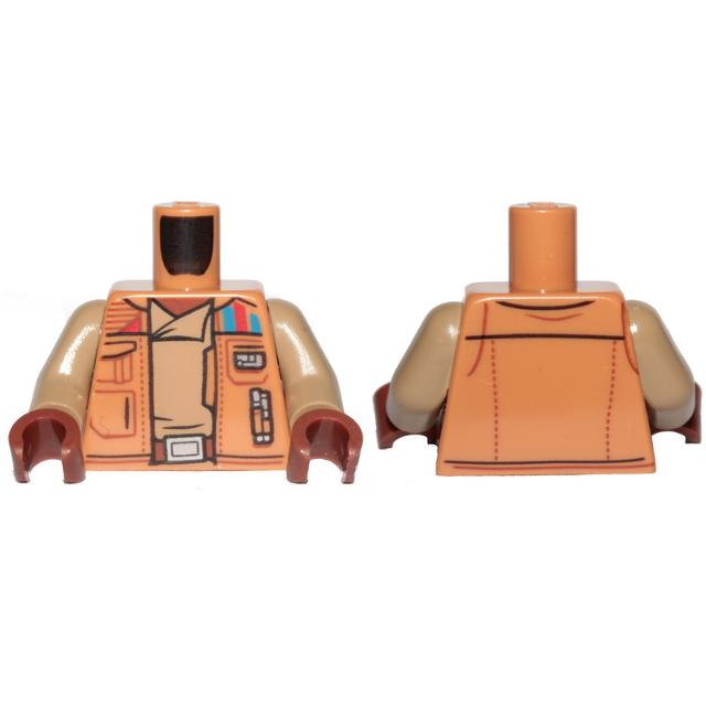Torso SW Jacket with Pockets and Gadgets Dark Tan Undershirt Pattern / Dark Tan Arms / Reddish Brown Hands - Part - 973pb3717c01 - Medium Nougat - used - Qty:1