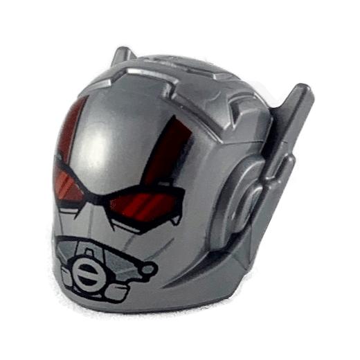 Minifigure Headgear Helmet with Ear Antennas with Dark Red Goggles and Stripes Dark Silver Breathing Mask Pattern - Part - 46534pb02 - Flat Silver - used - Qty:1