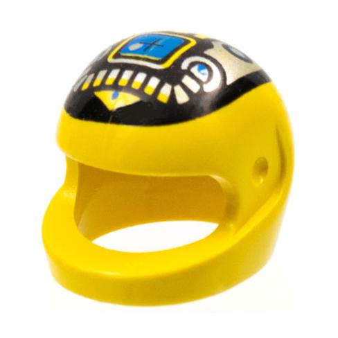 Minifigure Headgear Helmet Motorcycle (Standard) with Silver and Blue Machinery Pattern - Part - 2446px4 - Yellow - used - Qty:1