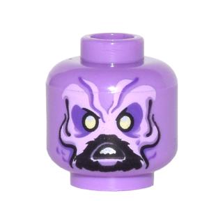 Minifigure Head Alien with Dark Purple and Lavender Eyebrows and Face Black Lines and Beard Yellowish Green Eyes Pattern - Part - 3626pb1781 - Medium Lavender - used - Qty:1