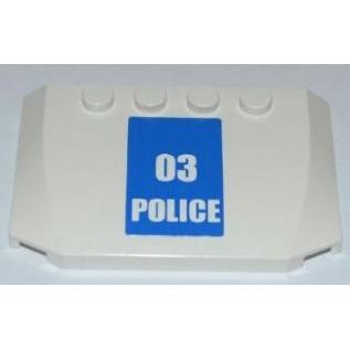 Wedge 4 x 6 x 2/3 Triple Curved with White '03 POLICE' on Blue Background Pattern (Sticker) - Set 7286 - Part - 52031pb031 - White - used - Qty:4