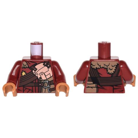 Torso Fur Collar Copper Armor Panel with Dark Brown Straps Pattern / Dark Red Arms / Medium Nougat Hands - Part - 973pb2651c01 - Dark Red - used - Qty:1