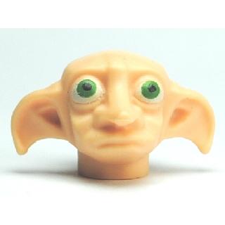 Minifigure Head Modified Dobby with Sculpted Mouth with Green Eyes Pattern - Part - 43745pb01 - Light Nougat - used - Qty:1
