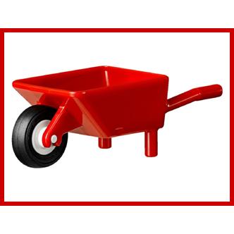Minifigure Utensil Wheelbarrow with White Pulley Wheel with Black Tire 14mm D. x 4mm Smooth Small Single with Number Embossed on Side (98288 / 3464c03) - Part - 98288c01 - Red - used - Qty:1
