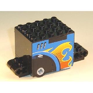 Flywheel Inertia Motor 9 x 4 x 3 2/3 with Flame Pattern on Both Sides (Stickers) - Set 8668 - Part - 54802pb01 - Black - used - Qty:1