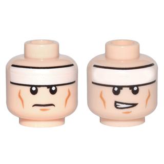 Minifigure Head Dual Sided White Headband Medium Nougat Cheek Lines and Chin Dimple Frown / Lopsided Open Mouth with Teeth Pattern - Part - 3626pb0637 - Light Nougat - new - Qty:1