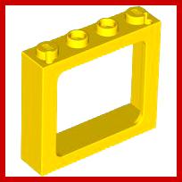 Window 1 x 4 x 3 Train - 2 Hollow Studs and 2 Solid Studs - Part - 6556 - Yellow - used - Qty:1