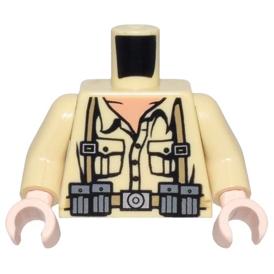 Torso Indiana Jones Open Collar Shirt Ammo Belt and Suspenders Pattern / Tan Arms / Light Nougat Hands - Part - 973pb0133c01 - Tan - used - Qty:1