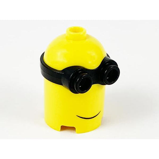 Minifigure Head Modified Minion Extra Tall with Molded Black Goggles and Printed Grin Pattern - Part - 67650pb01 - Yellow - used - Qty:1