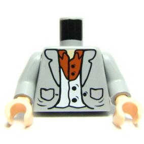 Torso Suit Jacket Open with Lapels and Pockets over White Vest with Black Buttons and Dark Orange Shirt Light Nougat Neck Pattern / Light Bluish Gray Arms / Light Nougat Hands - Part - 973pb0343c01 - Light Bluish Gray - used - Qty:1