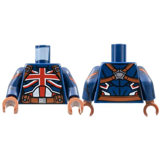Torso Female Armor Red British Union Jack Flag Reddish Brown Belt Pattern / Dark Blue Arms with Red Shoulder Stripe Pattern / Reddish Brown Hands - Part - 973pb4417c01 - Dark Blue - used - Qty:1