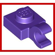 Plate Modified 1 x 1 with Open O Clip (Horizontal Grip) - Part - 61252 - Dark Purple - new - Qty:15