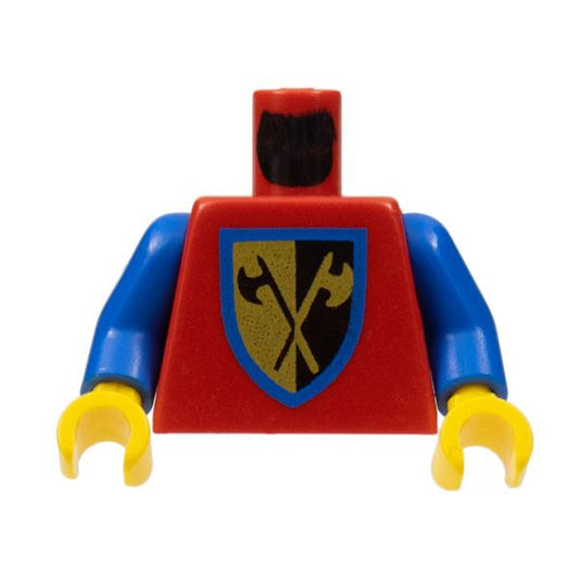 Torso Castle Crusaders Crossed Axe Shield Pattern / Blue Arms / Yellow Hands - Part - 973p42c01 - Red - used - Qty:1