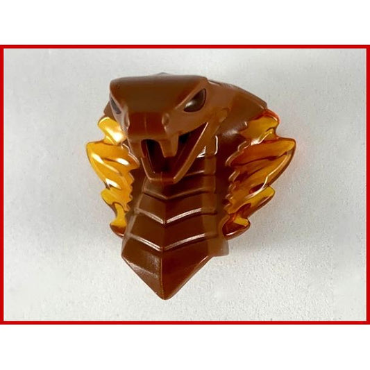 Minifigure Head Modified Snake Cobra with Open Mouth with Molded Trans-Orange Eyes Tongue and Flames on Open Hood Pattern - Part - 41201pb01 - Pearl Gold - new - Qty:1