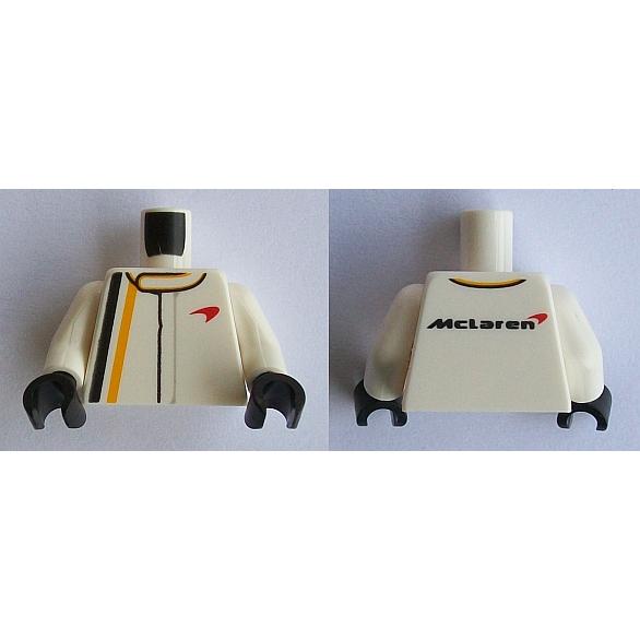 Torso Speed Champions with McLaren Logo Pattern / White Arms / Black Hands - Part - 973pb2046c01 - White - used - Qty:1