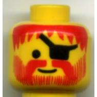 Minifigure Head Standard Grin with Red Messy Hair Moustache and Vertical Lines Beard Black Eye Patch Pattern - Part - 3626px80 - Yellow - used - Qty:1