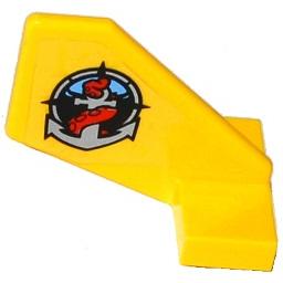 Tail Shuttle Small with Deep Sea Logo with Silver Anchor and Red Tentacle Pattern on Right Side (Sticker) - Set 60092 - Part - 44661pb023r - Yellow - used - Qty:3