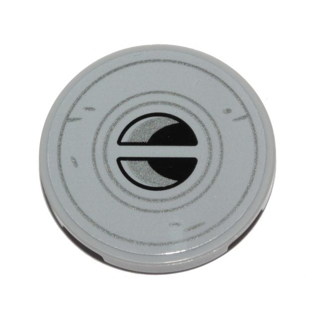 Tile Round 3 x 3 with SW N-1 Starfighter Air Vents with Silver Circles Pattern (Sticker) - Set 75325 - Part - 67095pb022 - Light Bluish Gray - used - Qty:1