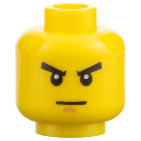 Minifigure Head Black Eyebrows Medium Nougat Chin Dimple Stern Pattern - Part - 3626pb0521 - Yellow - used - Qty:1