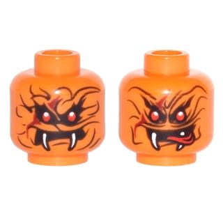 Minifigure Head Dual Sided Alien Snake with Black Wavy Lines 2 Red Eyes and 2 White Fangs Neutral / Red Forked Tongue Pattern - Part - 3626pb1755 - Orange - new - Qty:1