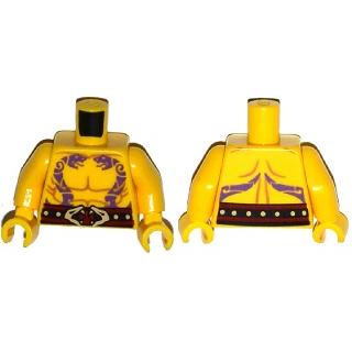 Torso Ninjago Bare Chest Muscles Dark Purple Snake Tattoos Belt with Tan Snake Buckle Pattern / Yellow Arms / Yellow Hands - Part - 973pb1901c01 - Yellow - used - Qty:1